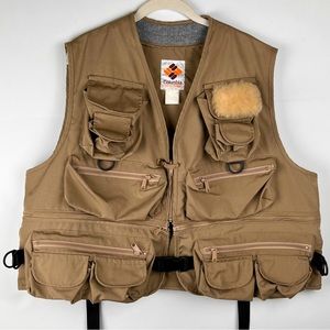 VTG Columbia Fly Fishing Vest Size XL Multi Pocket Wool Fly Dock Zip-Off Belt
